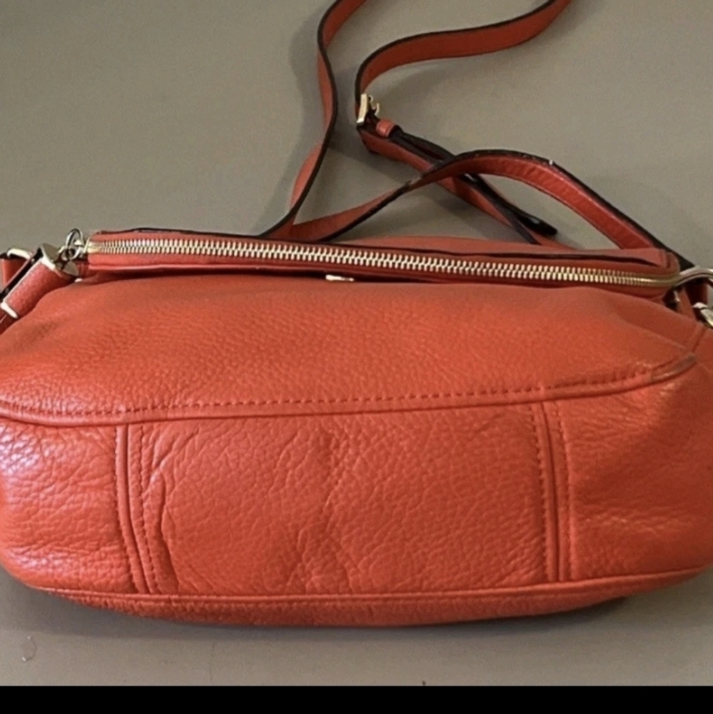 Michael Kors Purse Red Orange Bedford Leather Tassel Crossbody Bag Saddle - Picture 7 of 14